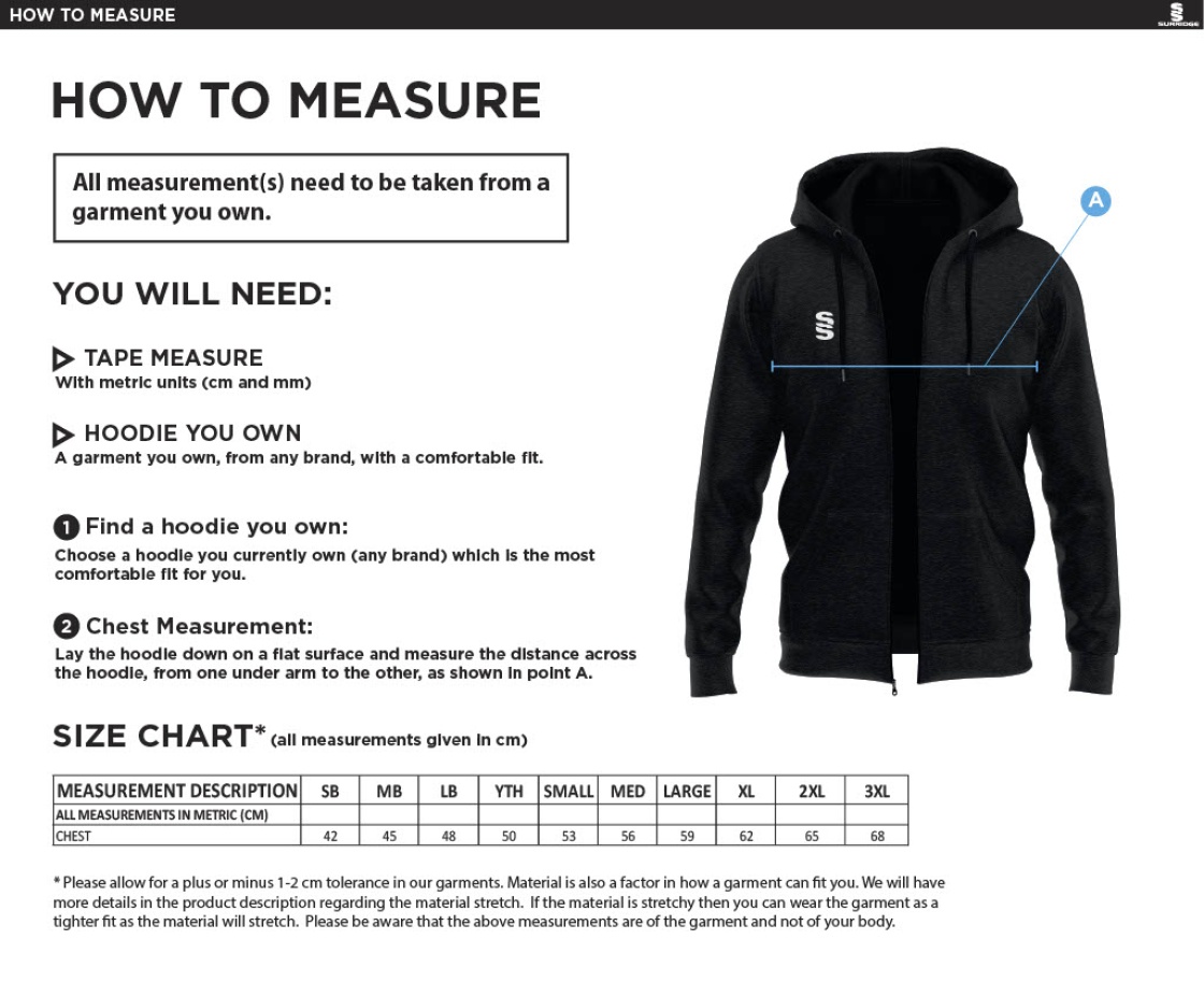 Widness CC - Dual Full Zip Hoody - Size Guide