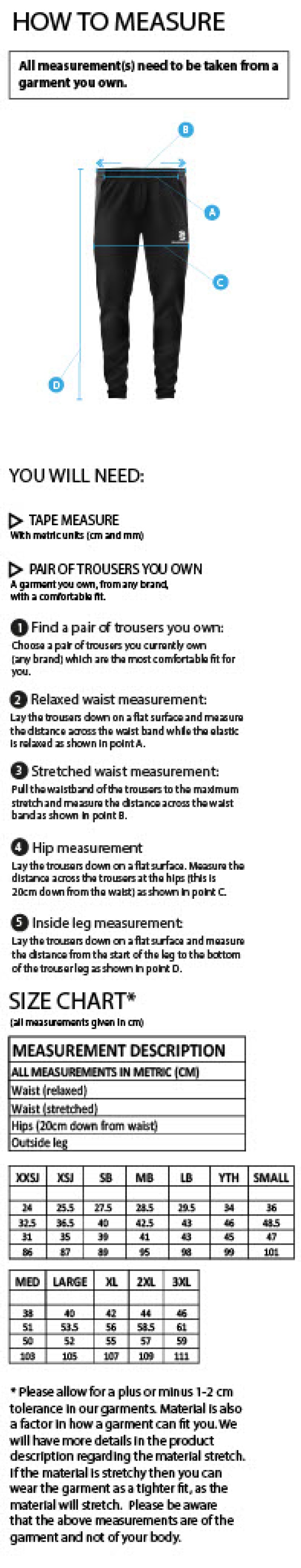 Widnes CC - Dual Skinny Pant - Size Guide